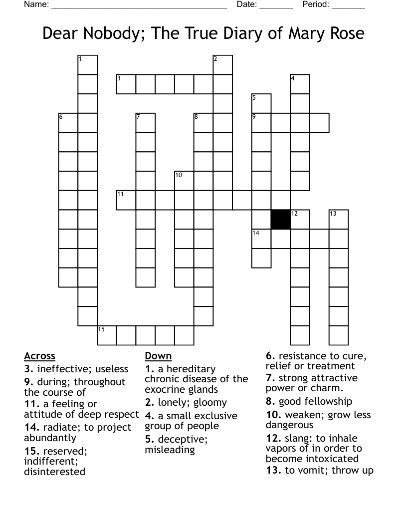 Dear Nobody; The True Diary of Mary Rose Crossword