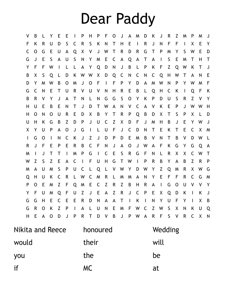 Dear Paddy Word Search