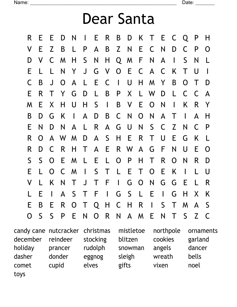 Dear Santa Word Search