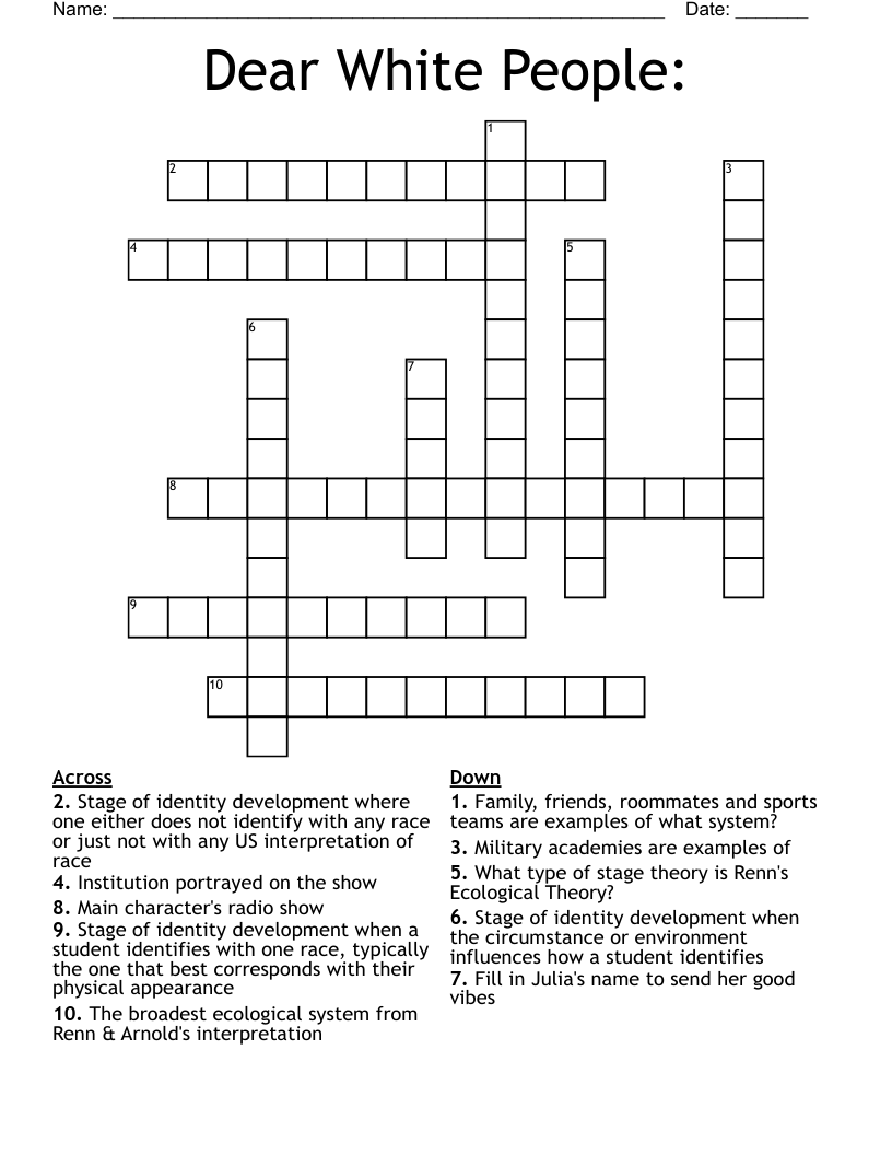 Dear White People:  Crossword