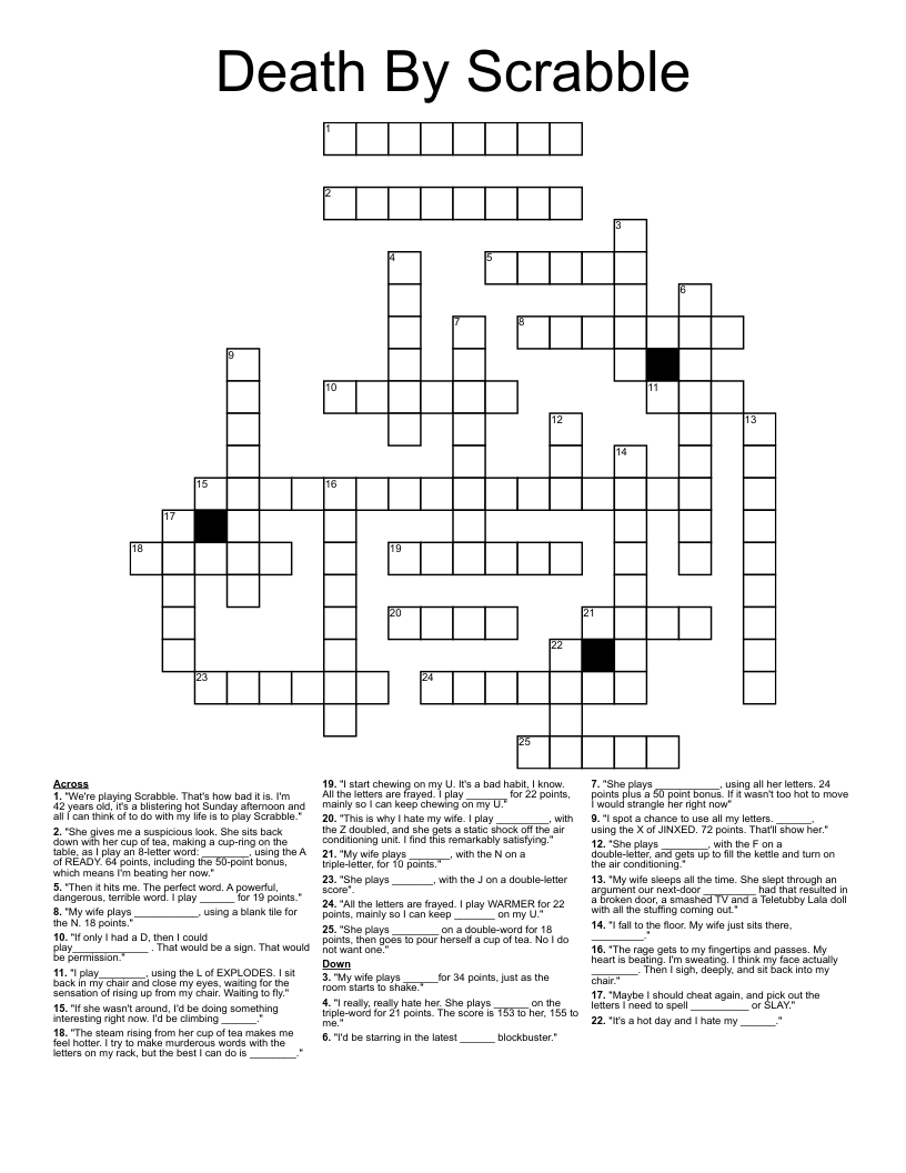 Death By Scrabble Crossword