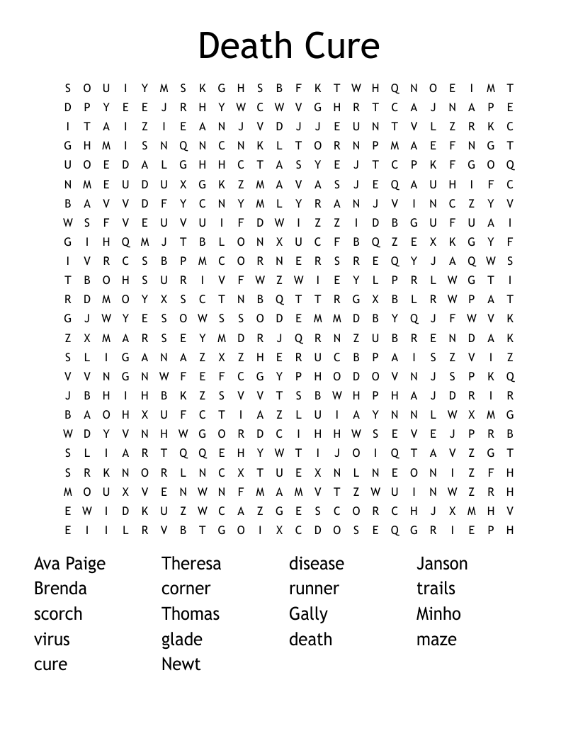 Death Cure Word Search