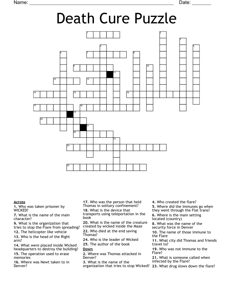 Death Cure Puzzle Crossword