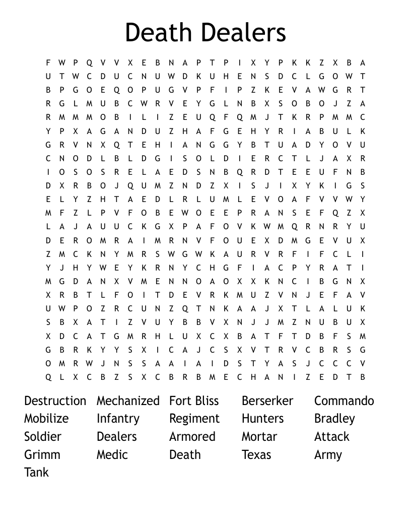 Death Dealers Word Search