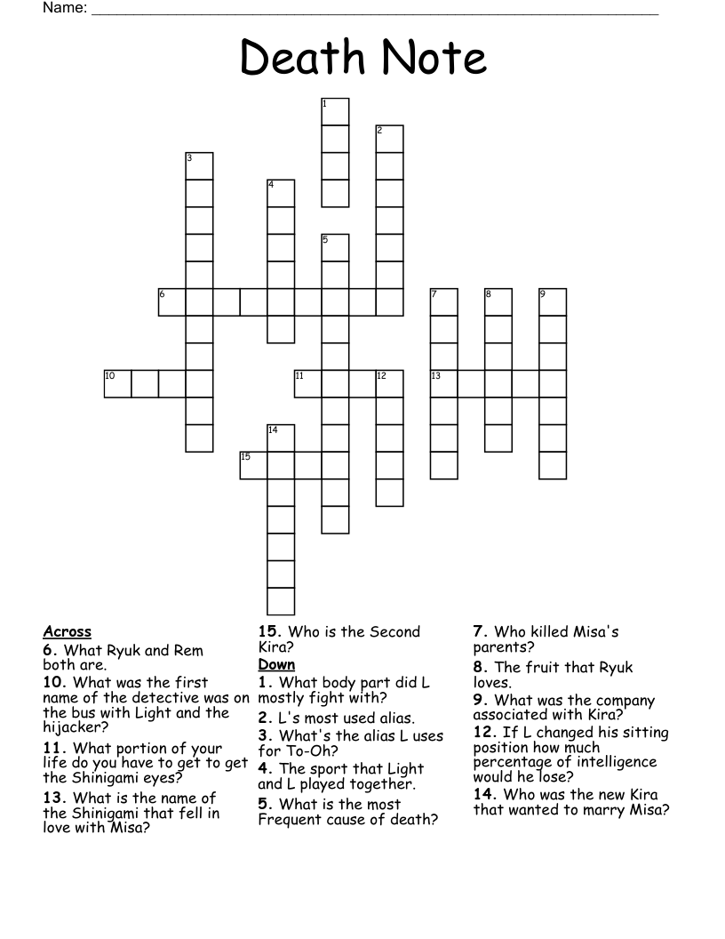Death Note Crossword