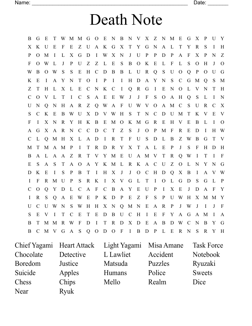 Death Note Word Search