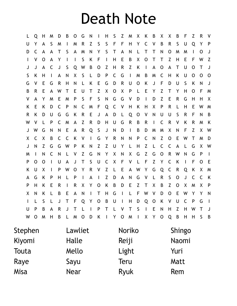 Death Note Word Search