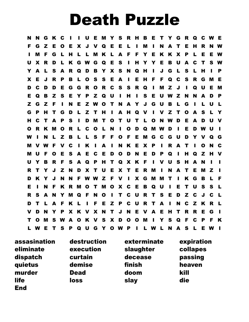 Death Puzzle Word Search