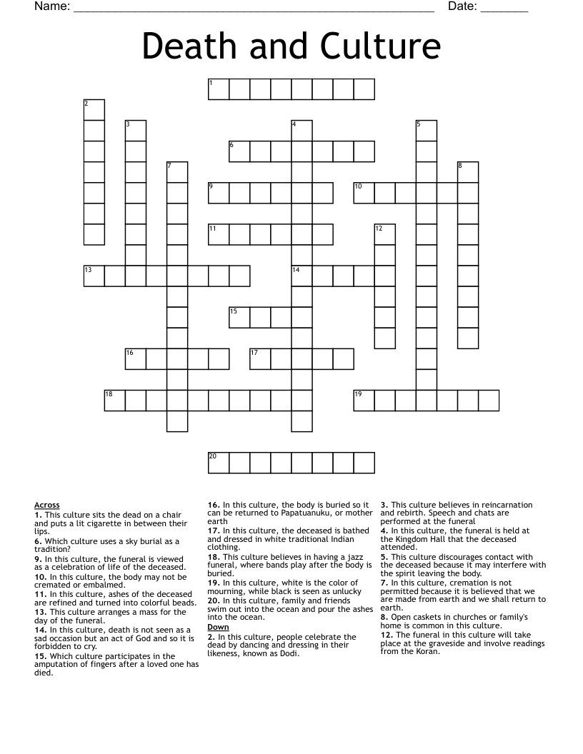 Death and Culture Crossword