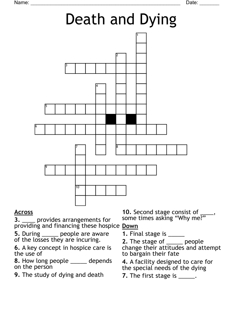 Death and Dying Crossword