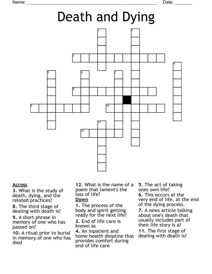 Death and Dying Crossword