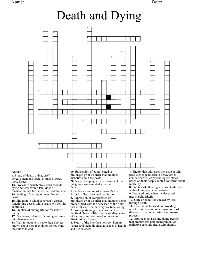Death and Dying Crossword