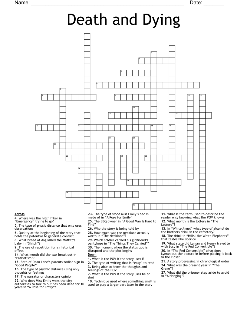 Death and Dying  Crossword