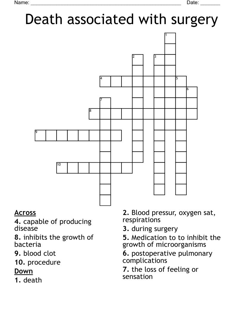 Death associated with surgery Crossword