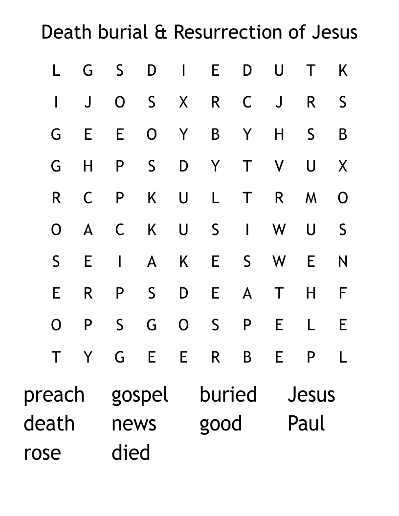 Death burial & Resurrection of Jesus Word Search
