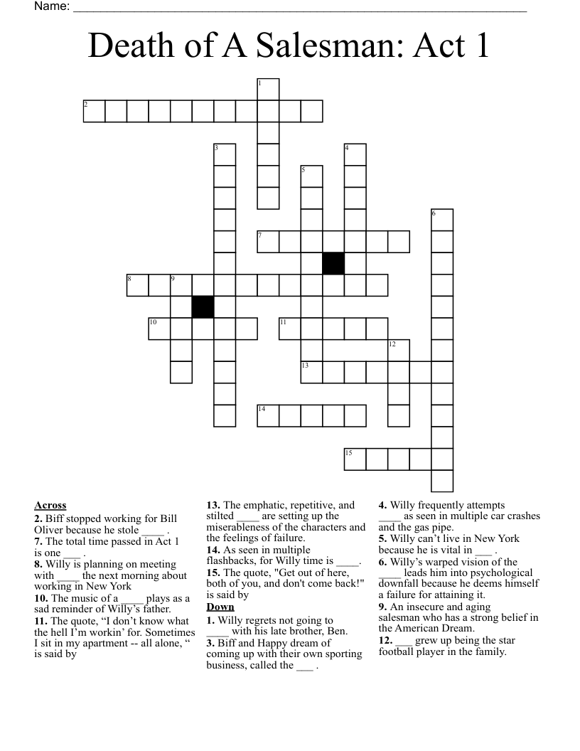 Death of A Salesman: Act 1 Crossword