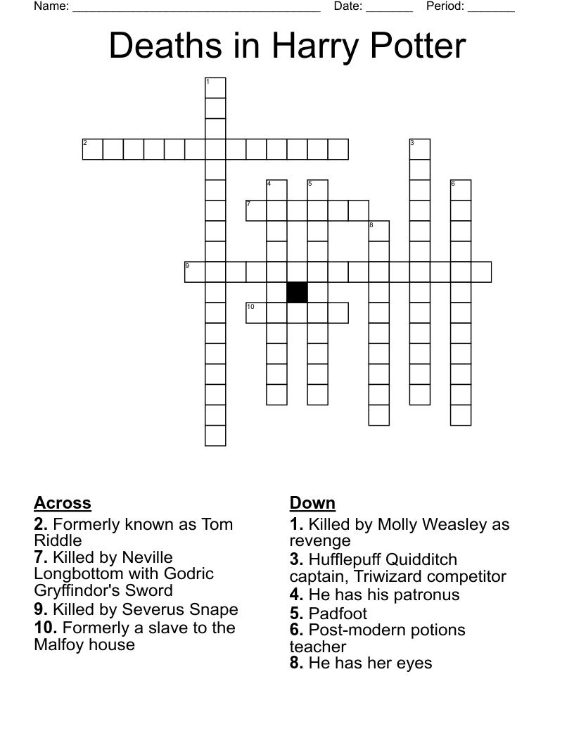 Deaths in Harry Potter Crossword