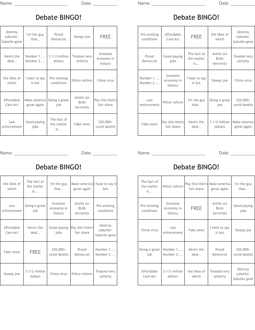 Debate BINGO!