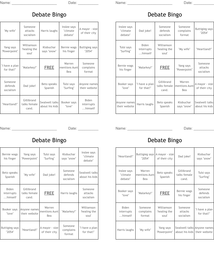 Debate Bingo