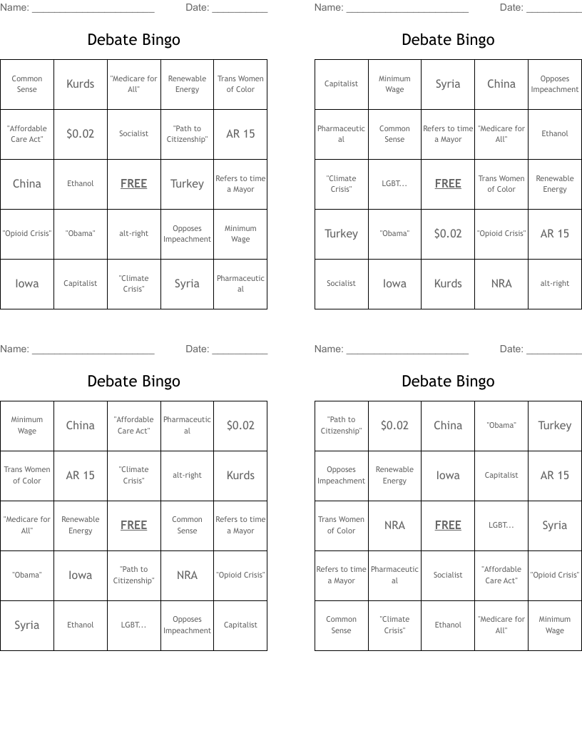 Debate Bingo