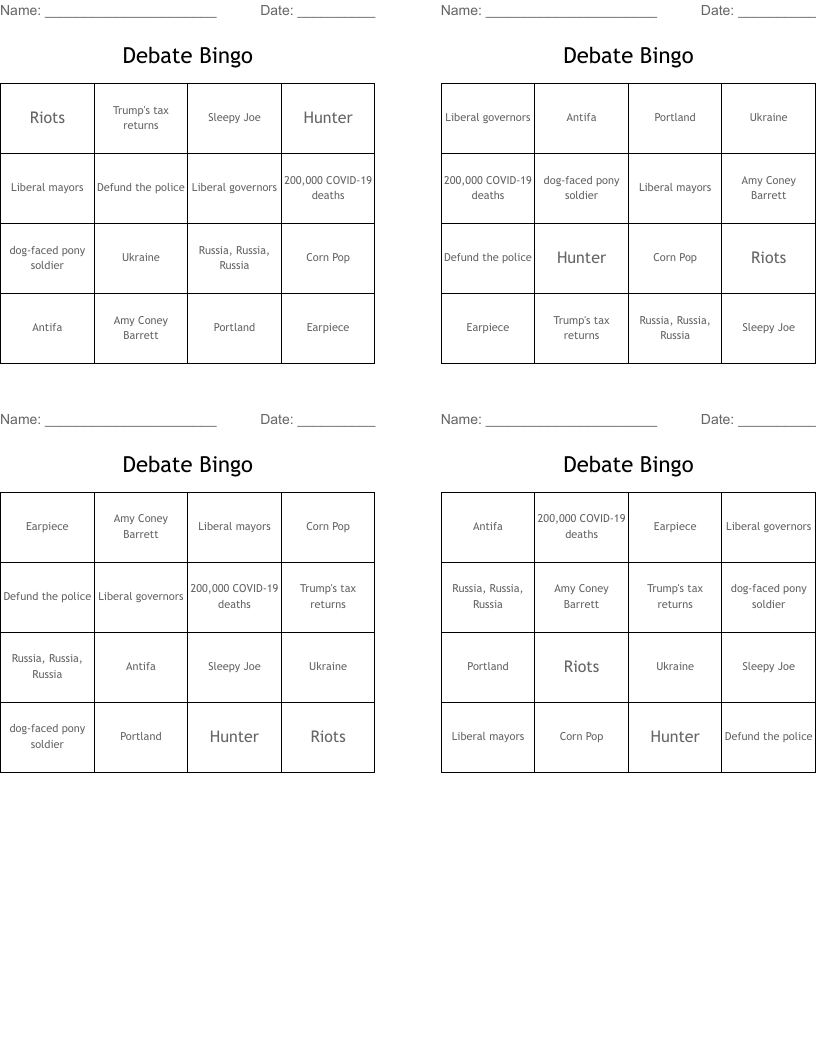 Debate Bingo