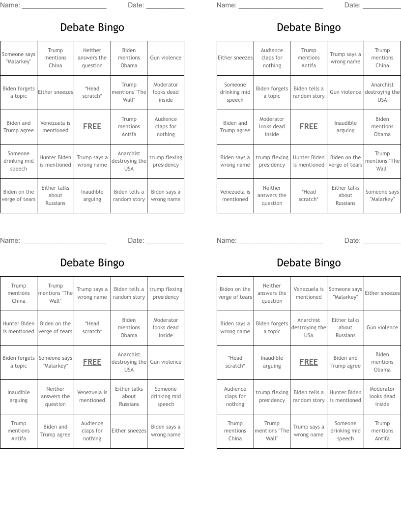 Debate Bingo