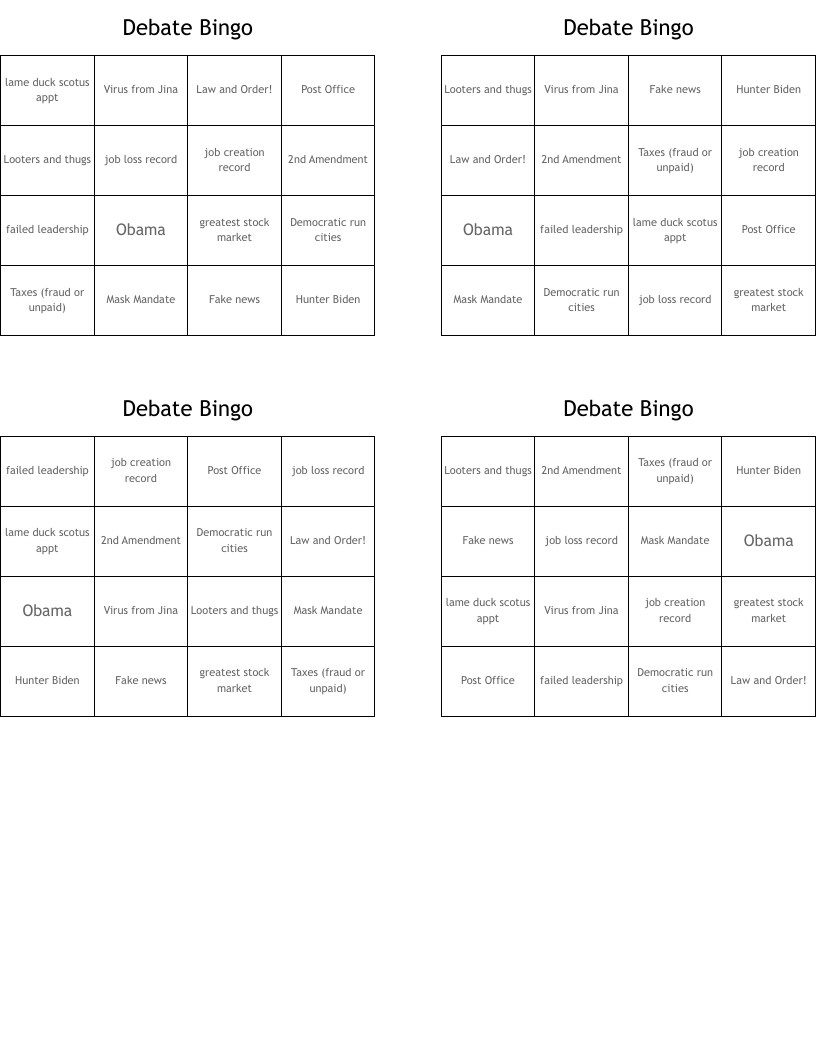 Debate Bingo 
