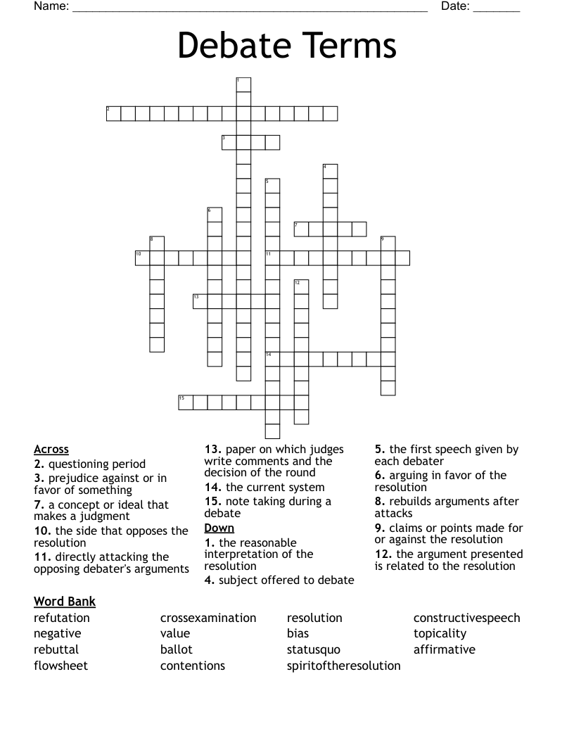 Debate Terms Crossword