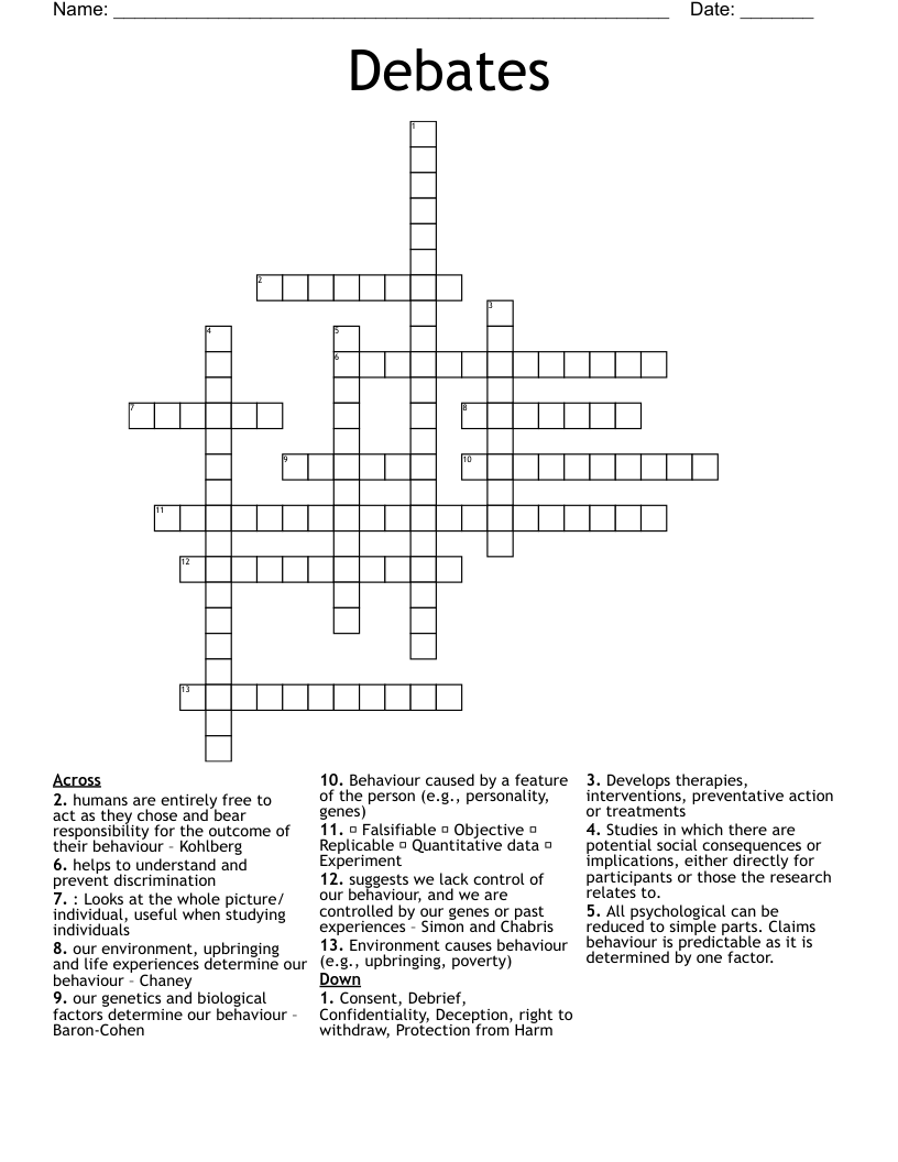 Debates  Crossword