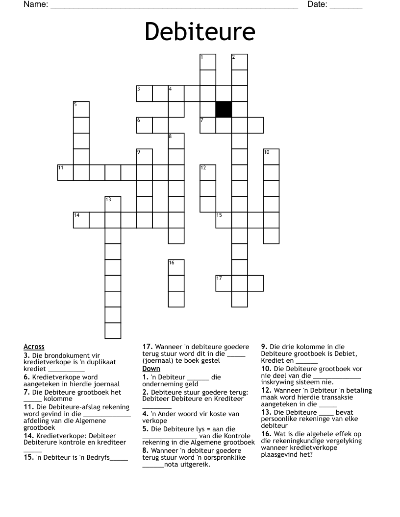 Debiteure Crossword