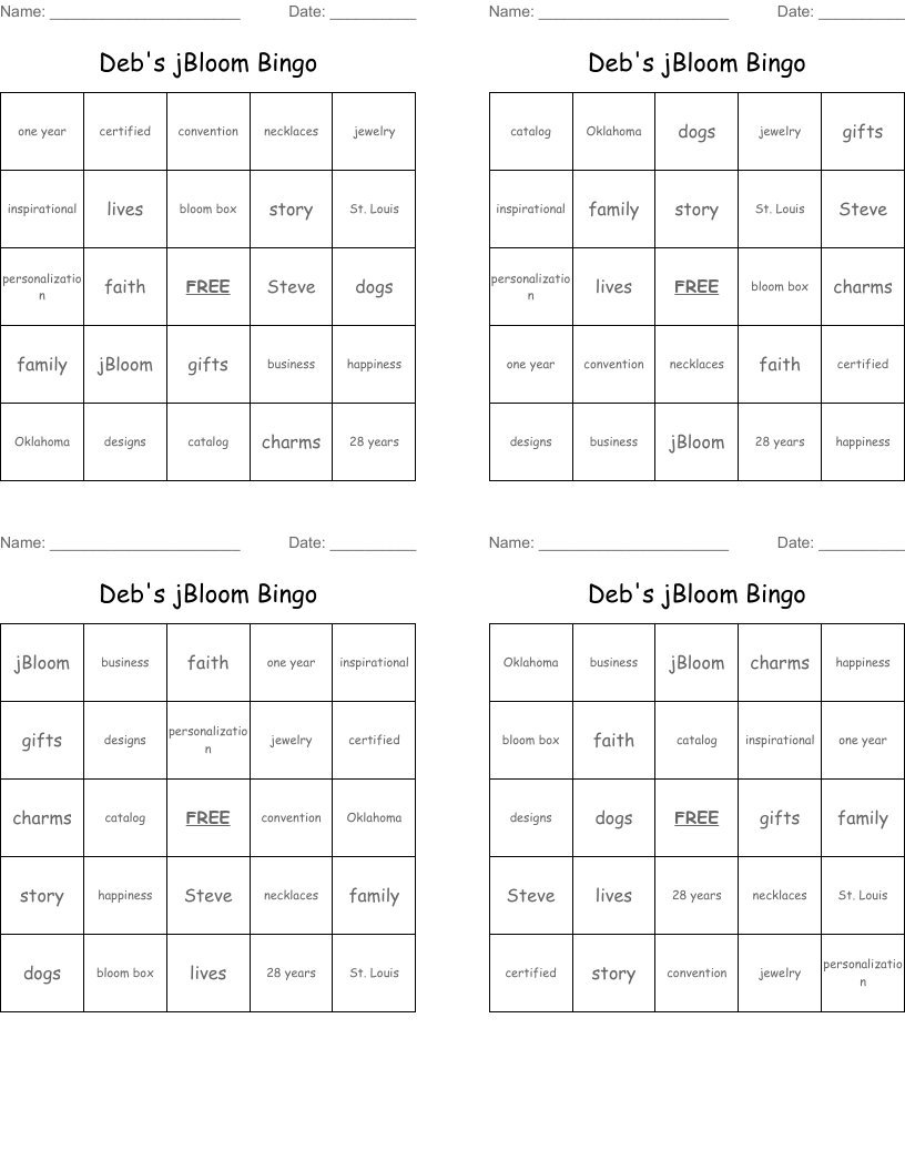 Deb's jBloom Bingo