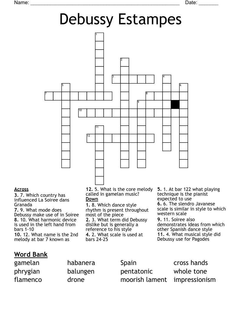 Debussy  Estampes Crossword