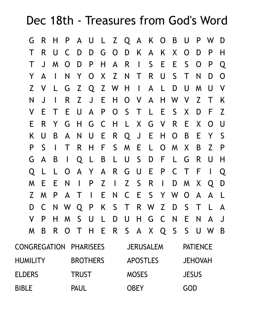 Dec 18th - Treasures from God's Word Word Search