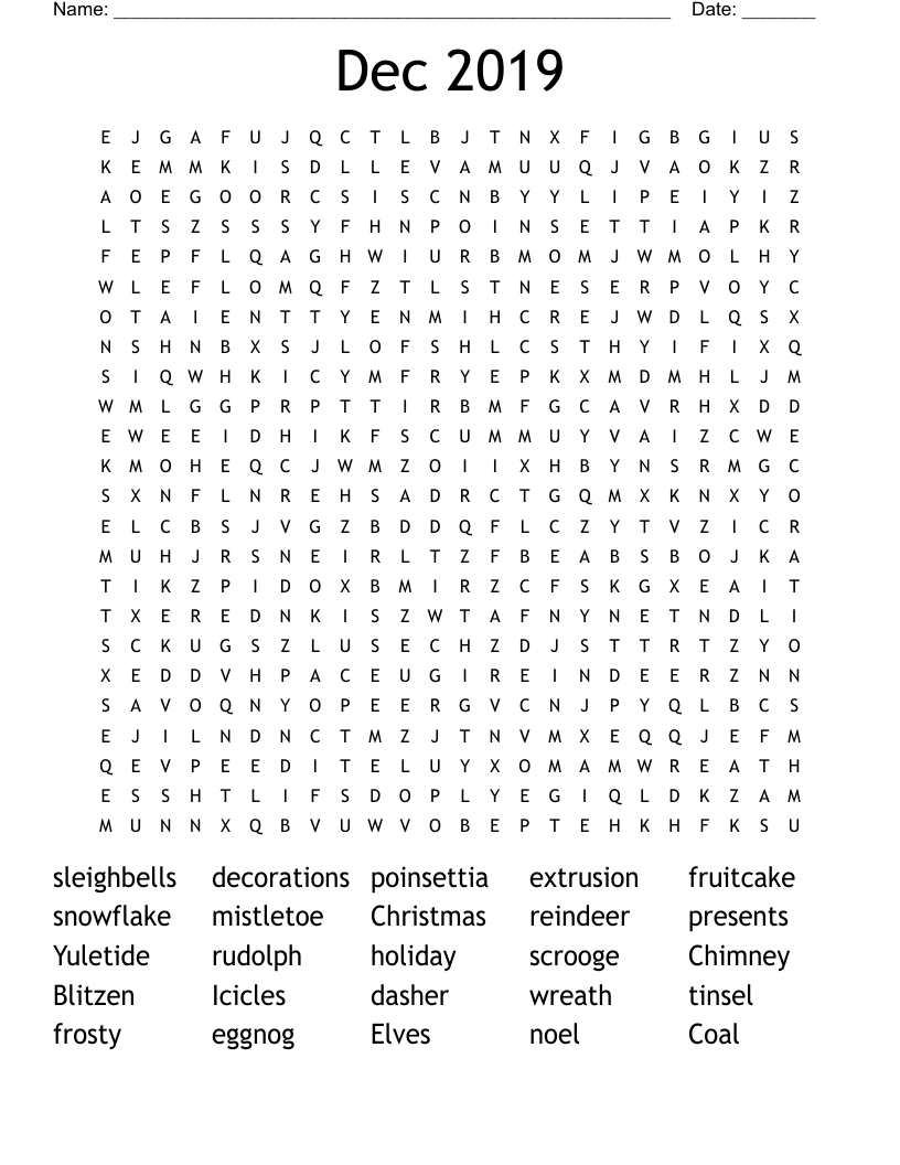 Dec 2019 Word Search