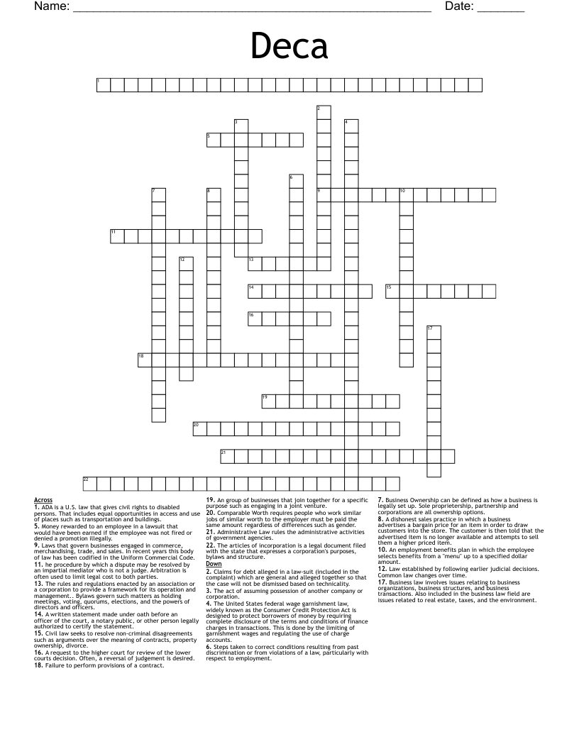Deca Crossword