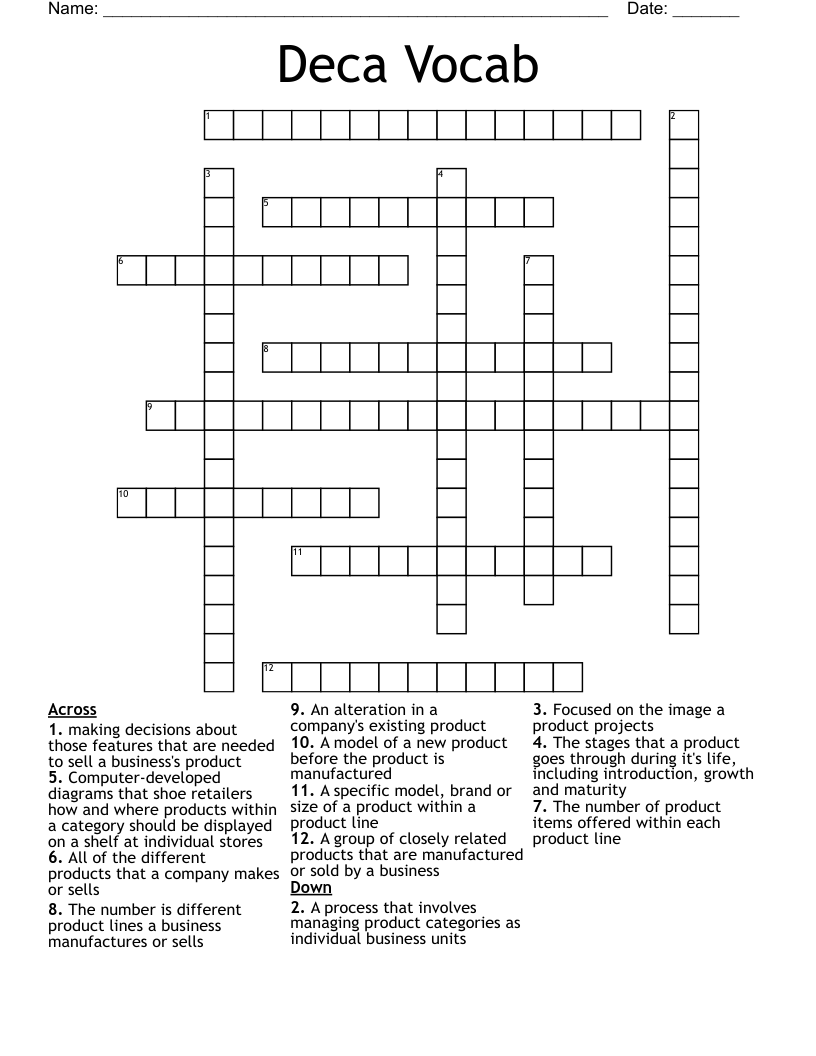 Deca Vocab Crossword