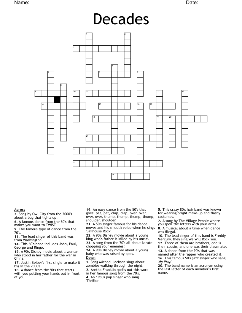 Decades Crossword