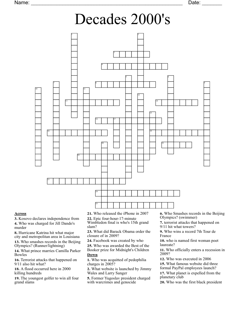 Decades 2000's Crossword