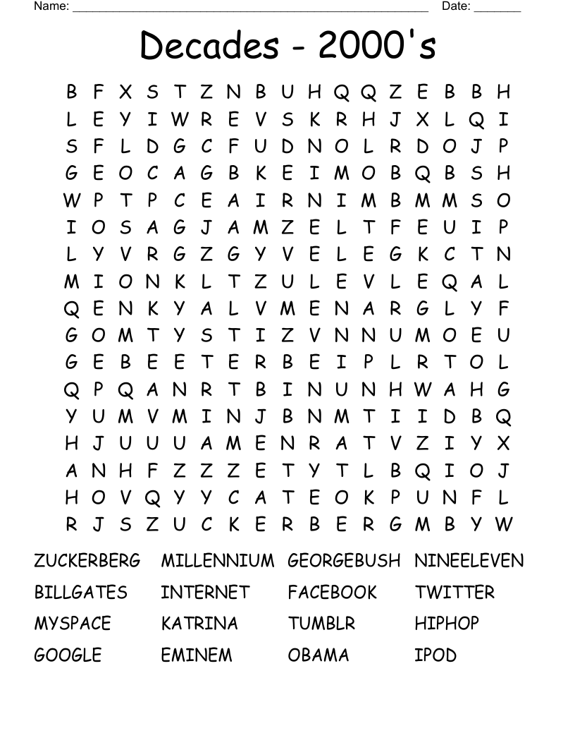 Decades - 2000's Word Search