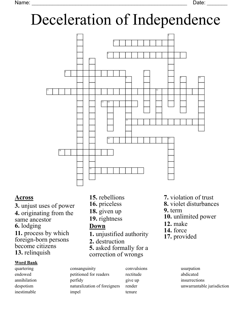 Deceleration of Independence Crossword