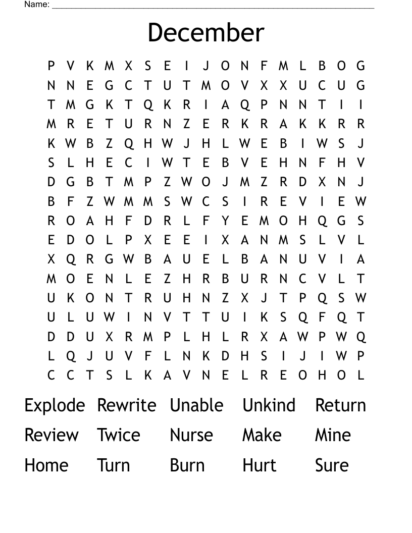 December Word Search