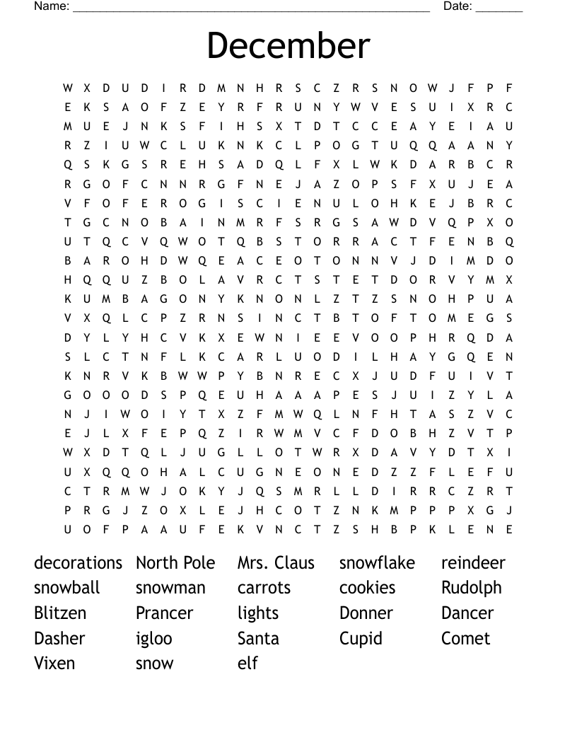 December Word Search