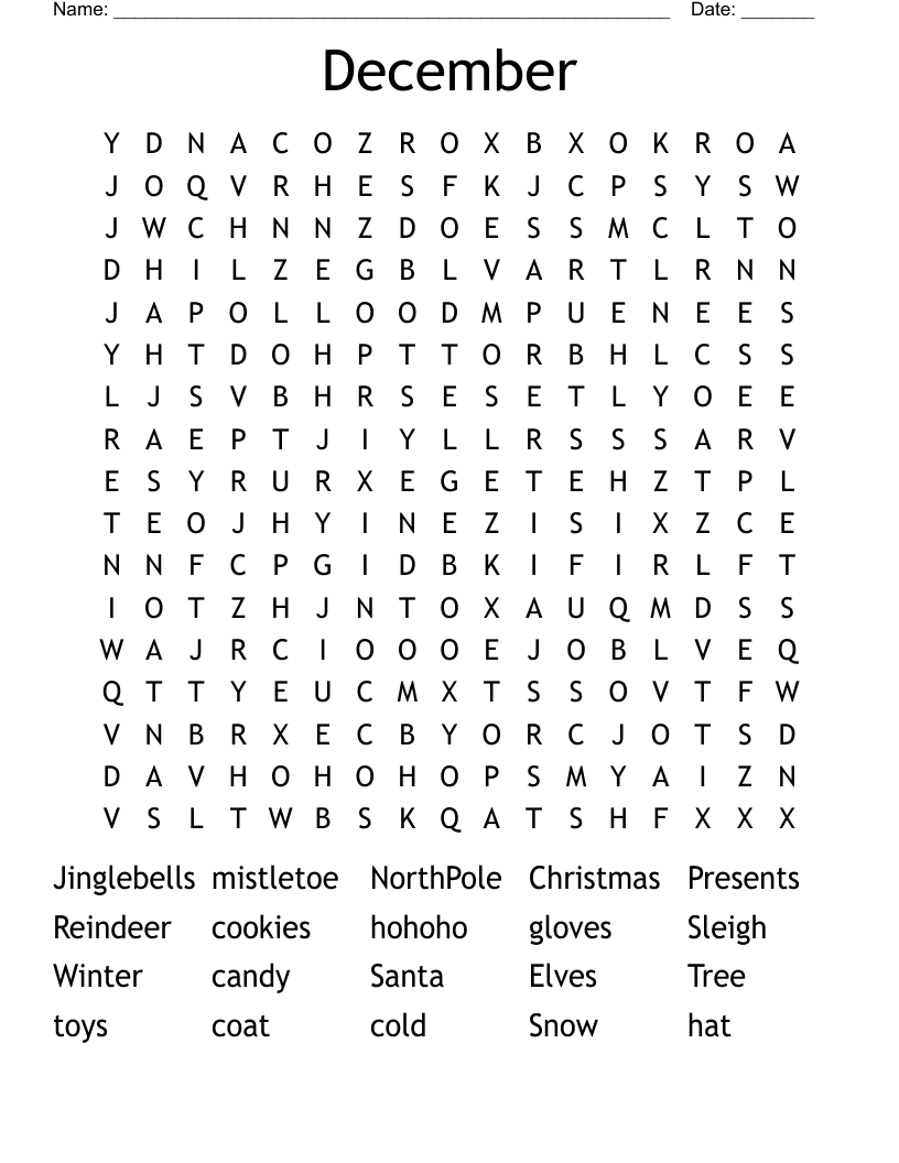 December Word Search