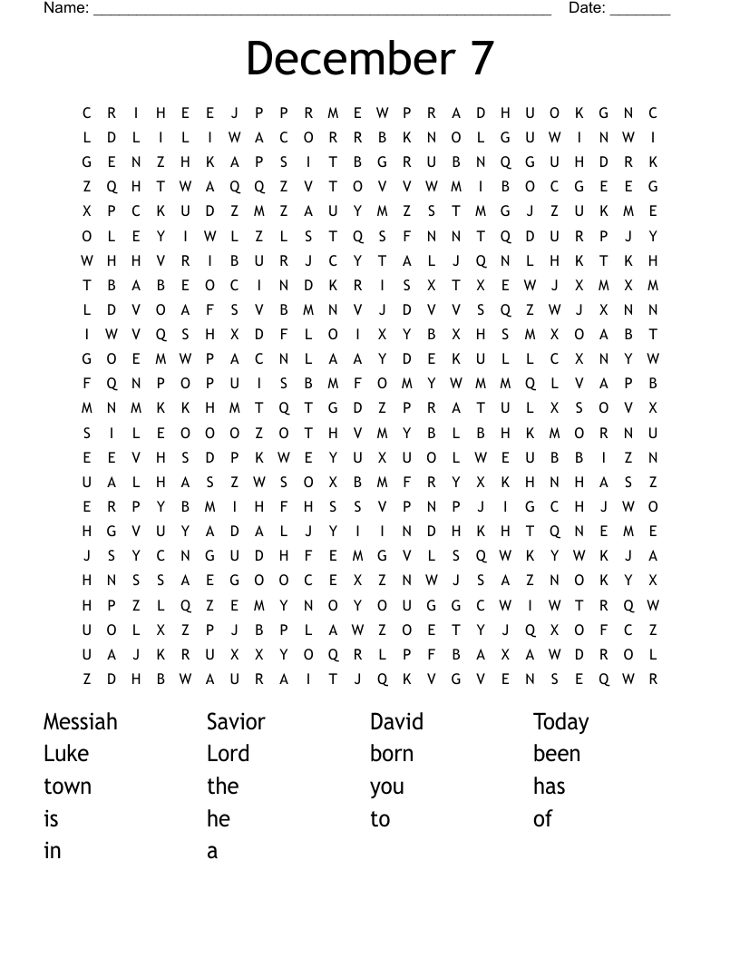 December 7 Word Search