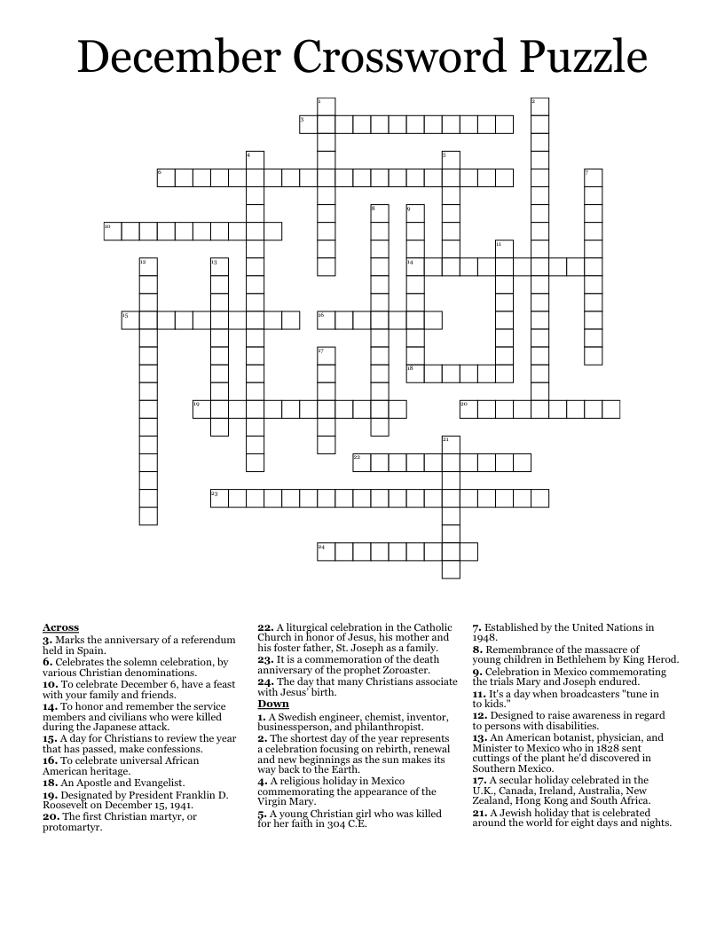 December Crossword Puzzle