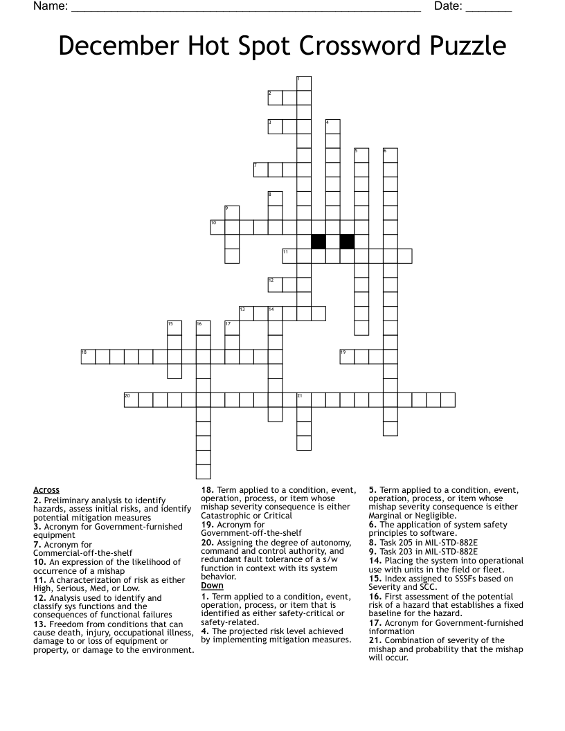 December Hot Spot Crossword Puzzle