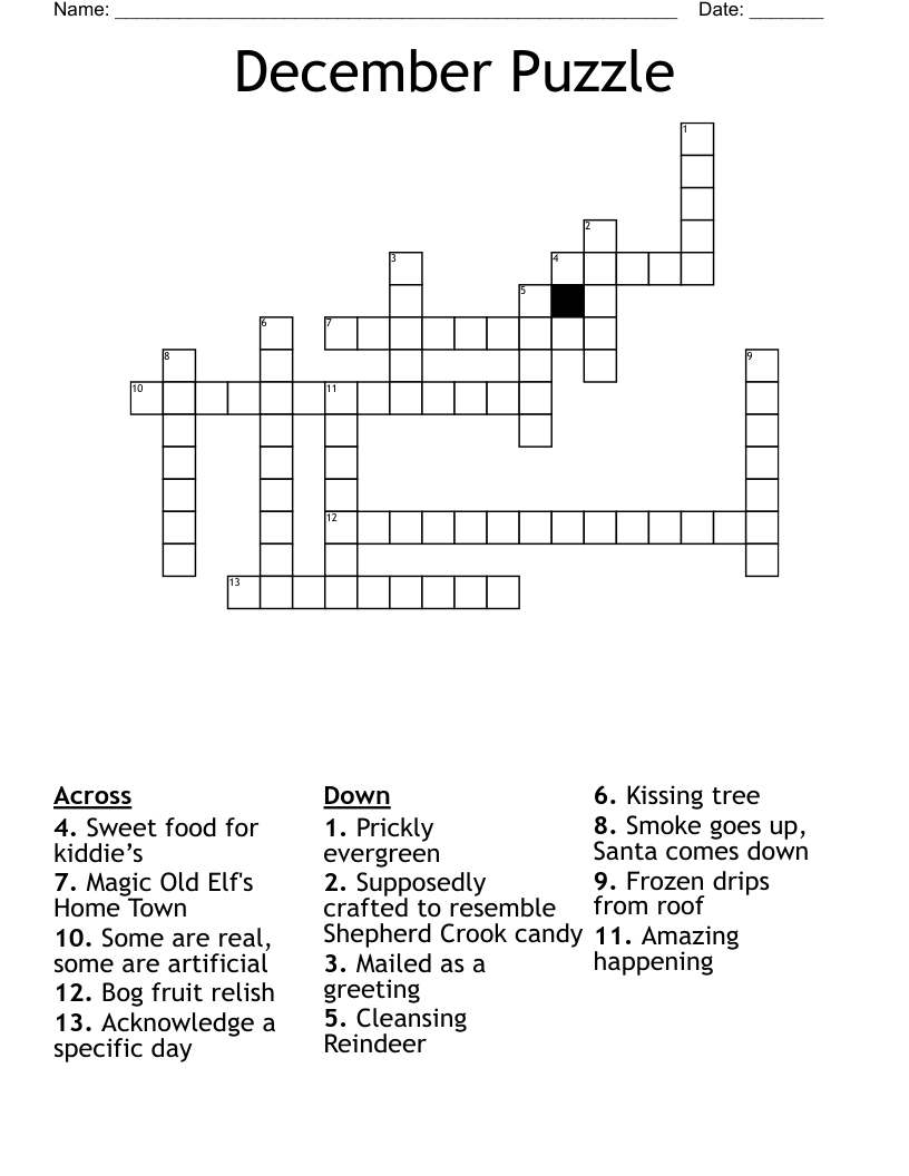 December Puzzle Crossword