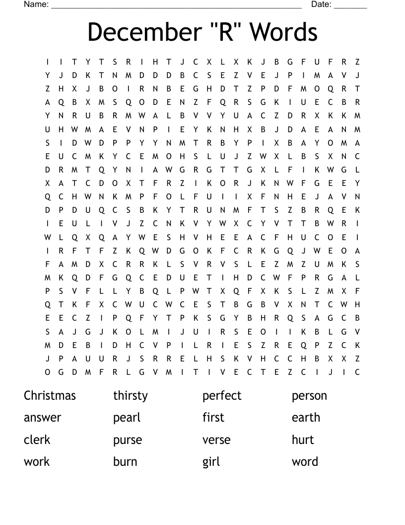 December "R" Words Word Search