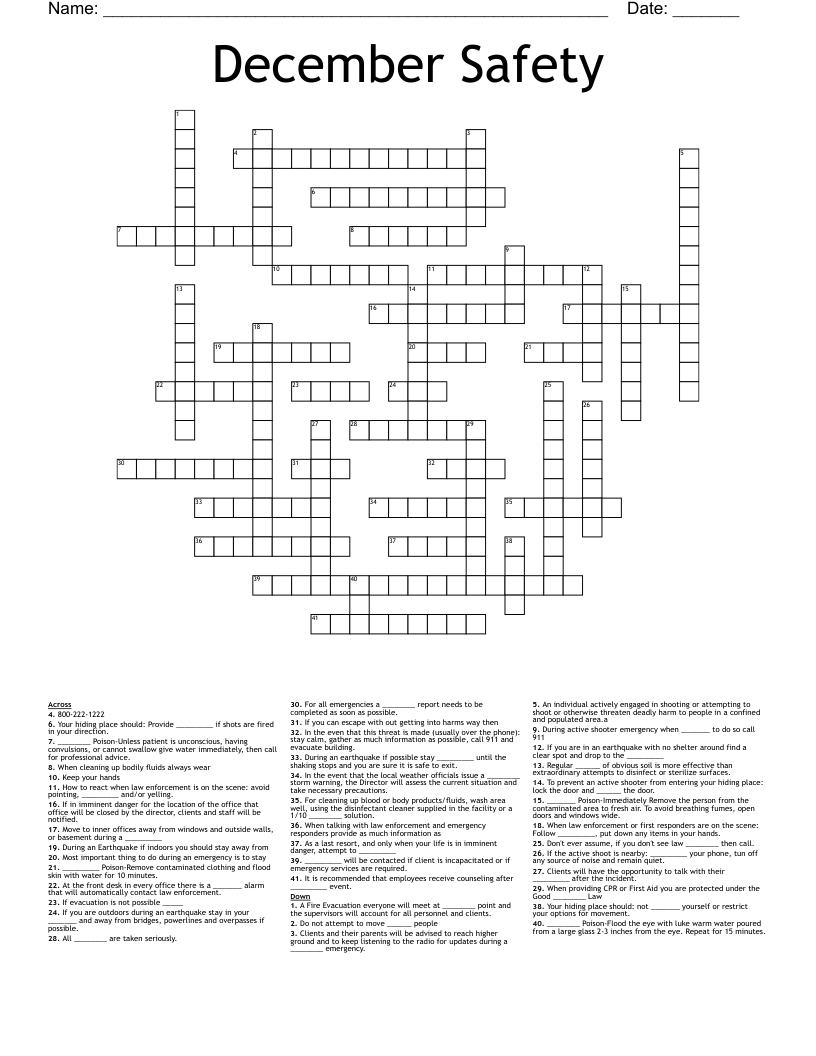 December Safety Crossword