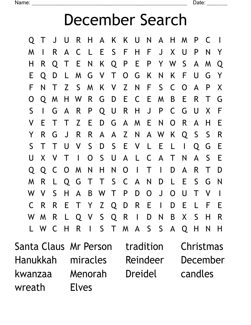 December Search Word Search
